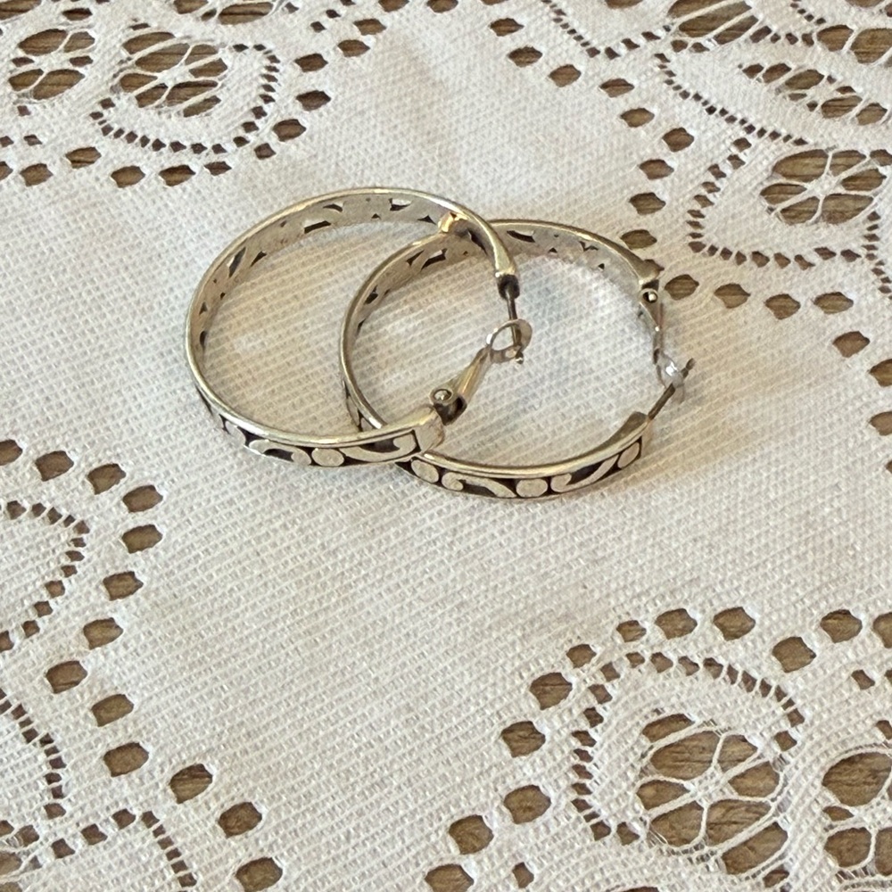 Brighton Silver Hoop Earrings with Cutout Design